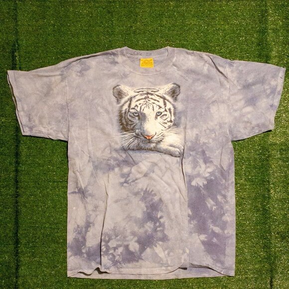 The Mountain Other - VINTAGE 2006 THE MOUNTAIN MENS T SHIRT SNOW TIGER LIGHT BLUE MARBLE TIE DYE XXL